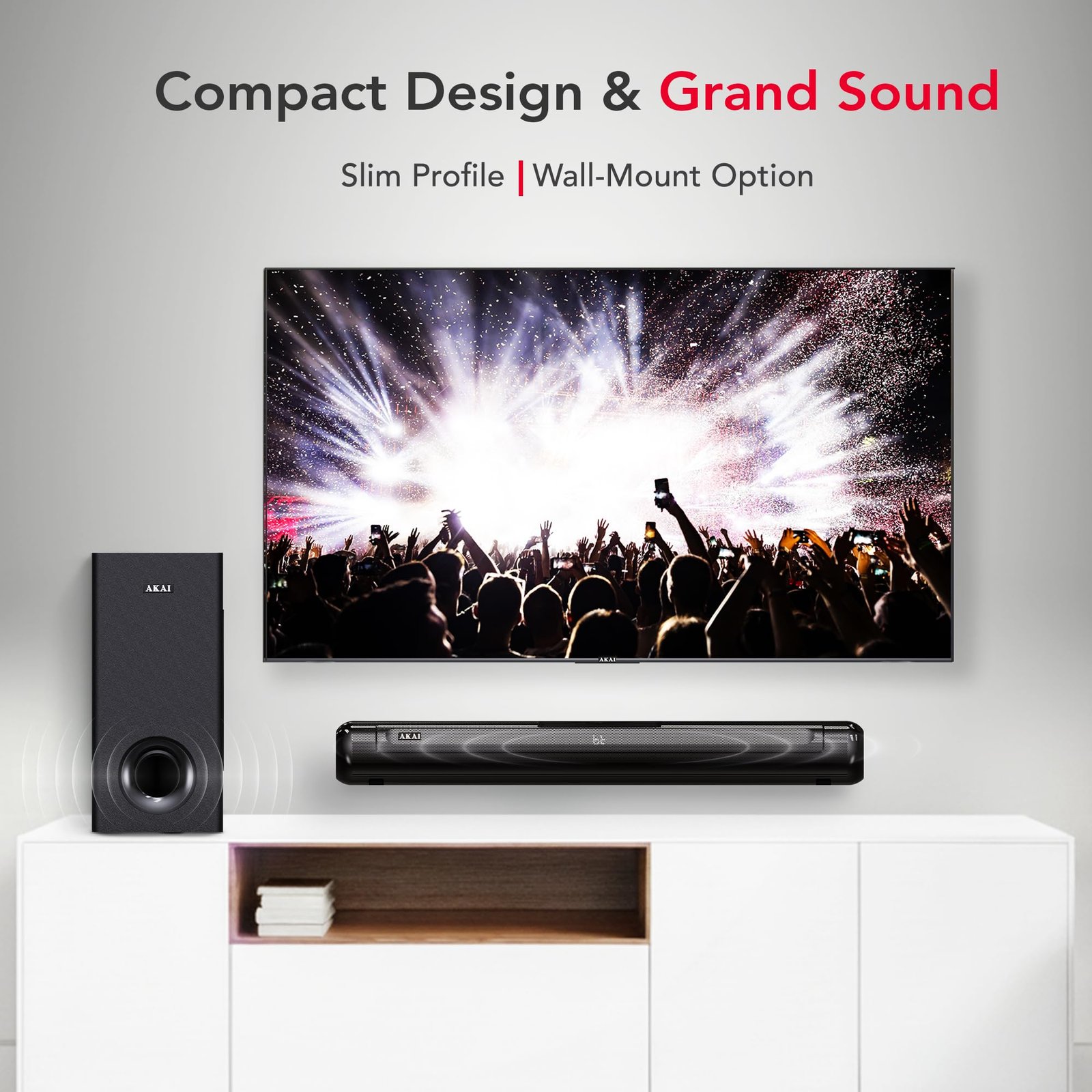 AKAI SigmaX-100 Soundbar Home Theatre 100W with Remote - 1 Year Warranty | 2.1 Channel Sound Bar with 5.25" Sub-Woofer | HDMI ARC, Bluetooth v5.3, USB, Aux Input | Supports TV, PC & Smartphone - Image 6