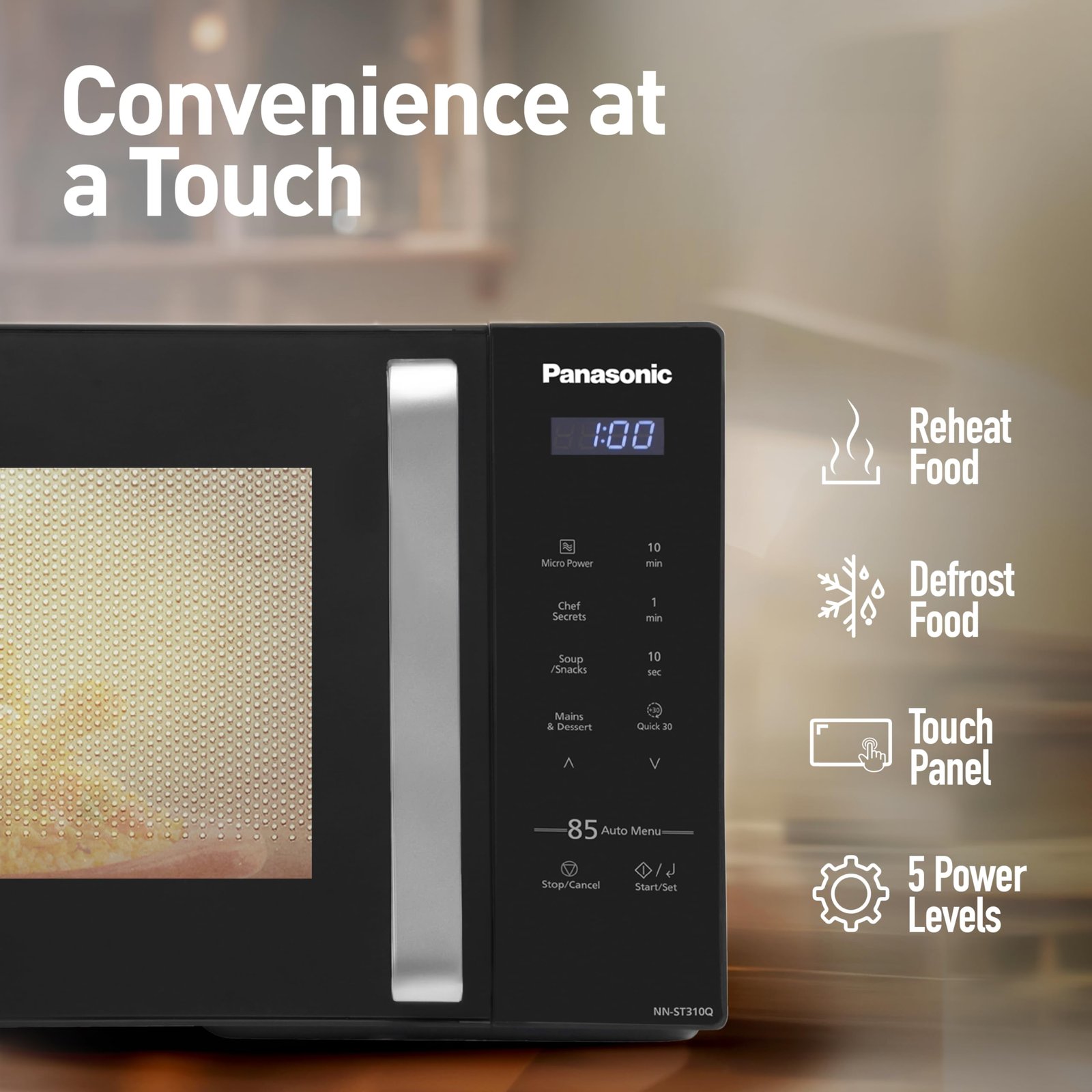 Panasonic 25L Solo Microwave Oven (NN-ST310QBFG, Black, 85 Auto Cook Menus) - Image 5