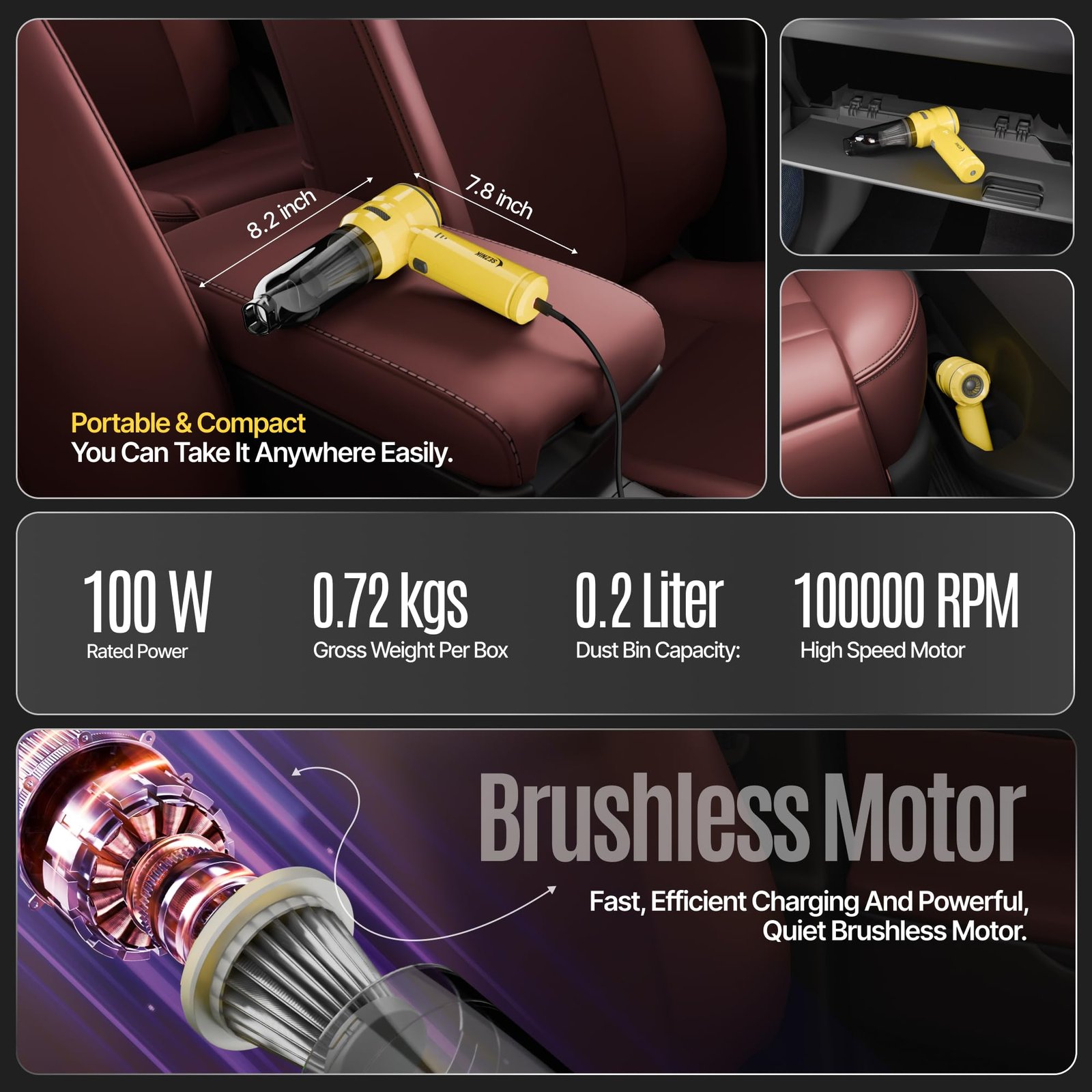 SEZNIK Vacuum Cleaner for Home Use | Car Use | 4 in 1 Cordless Vacuum Cleaner & Blower | Rechargeable 6000mAh | 3 Speed Suction Upto 15000PA | BLDC Motor | Clean Sofa, Curtains, More | 1 Year Warranty - Image 7
