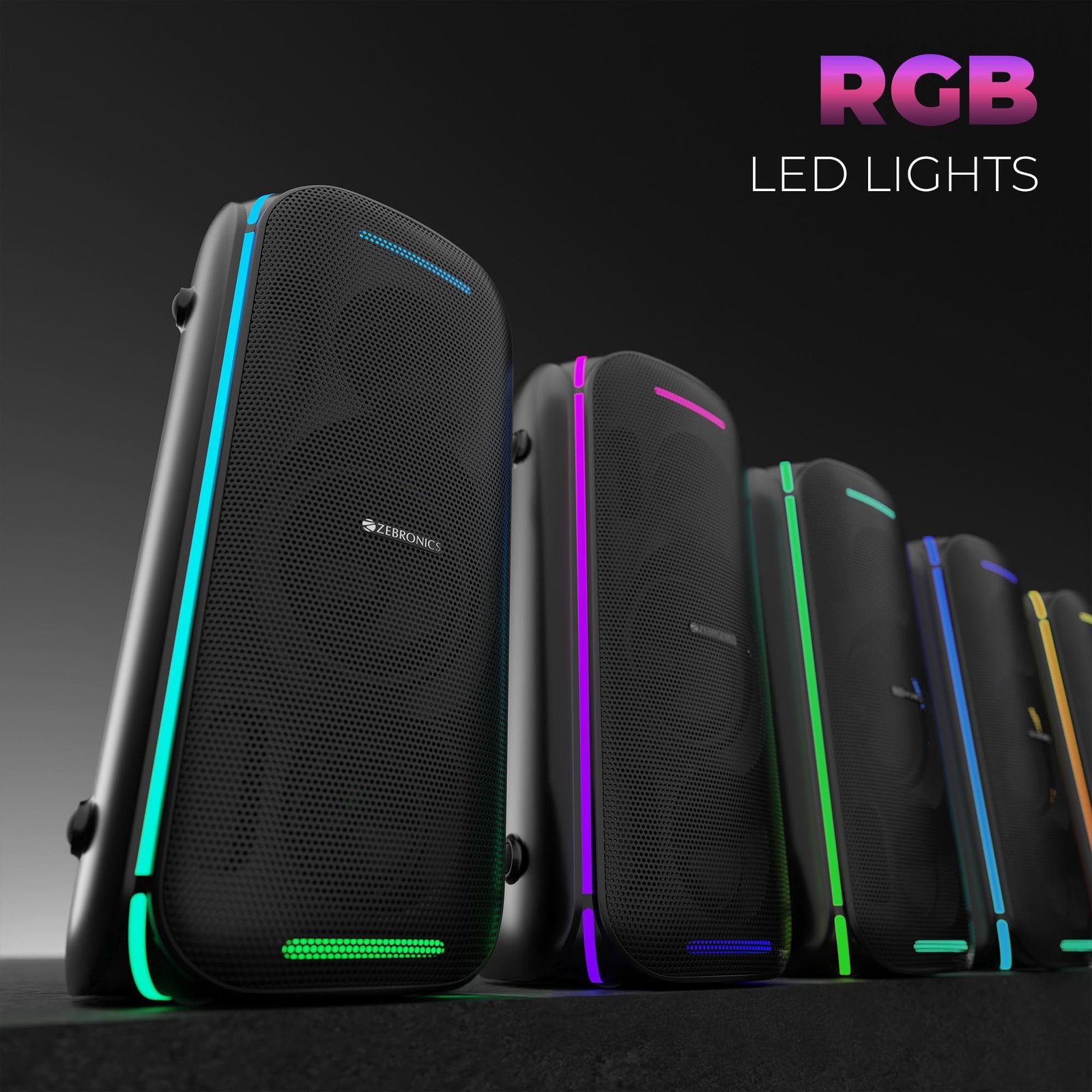 Zebronics Portable Bluetooth Speaker, 90W, Upto 6 Hours Playback, Dual Full-Range Drivers, Karaoke, TWS, BT v5.3, USB, AUX, RGB, Deep Bass, Wireless Mic with Display, Type-C Charge (Party Fyre 100) - Image 5