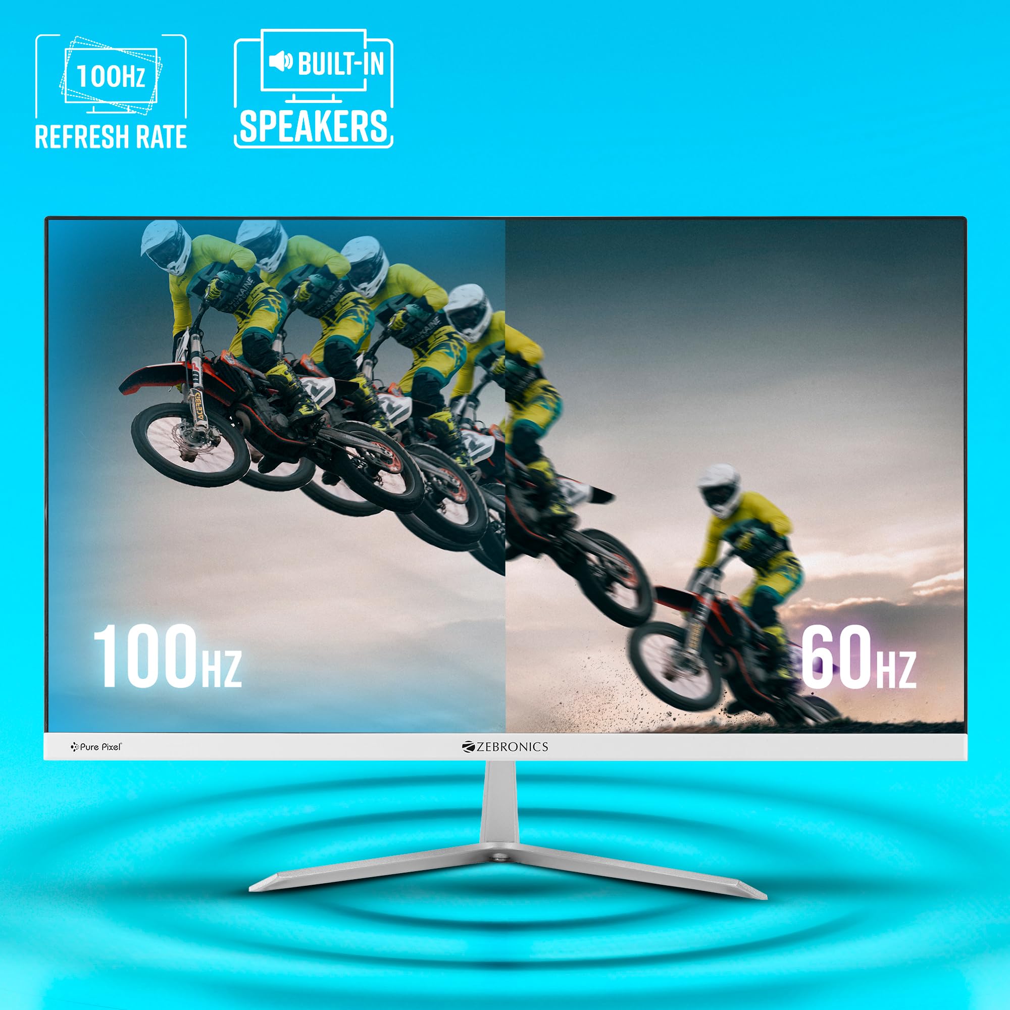 ZEBRONICS EA124 LED Monitor, 24 inch (60.4cm), 250 nits, 100Hz, FHD, 1920x1080, HDMI, VGA, Ultra Slim Bezel, Built-in Speakers, Metal Stand, Wall Mountable - Image 5