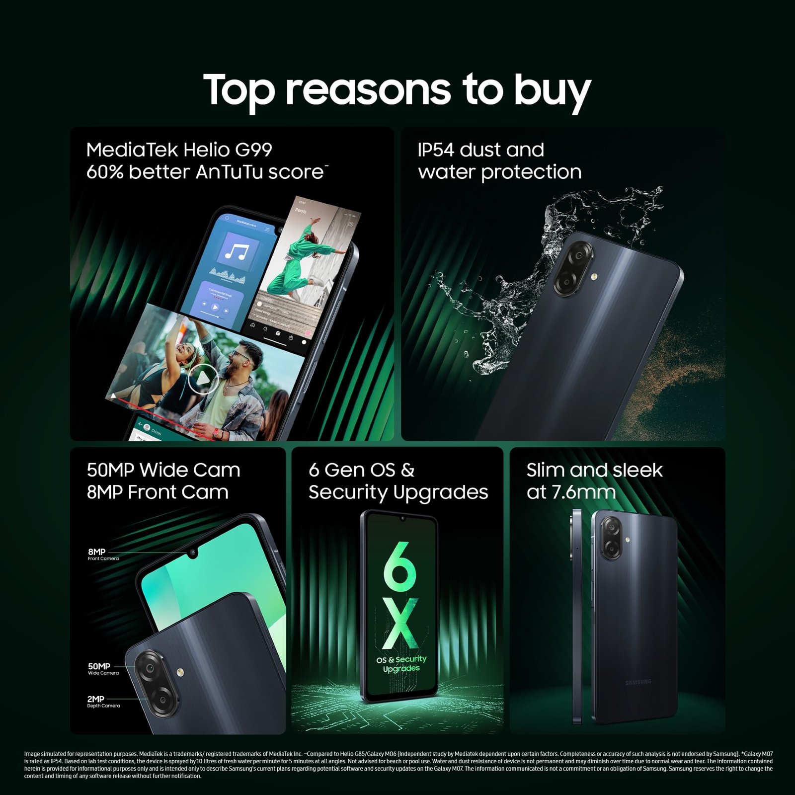 Samsung Galaxy M07 Mobile (Black, 4GB RAM, 64GB Storage) | MediaTek Helio G99 | AnTuTu 624K | IP54| 50MP Camera | 7.6mm Slim | 5000mAh Battery | 25W Fast Charging | 6 Gen OS Upgrades | Without Charger - Image 3