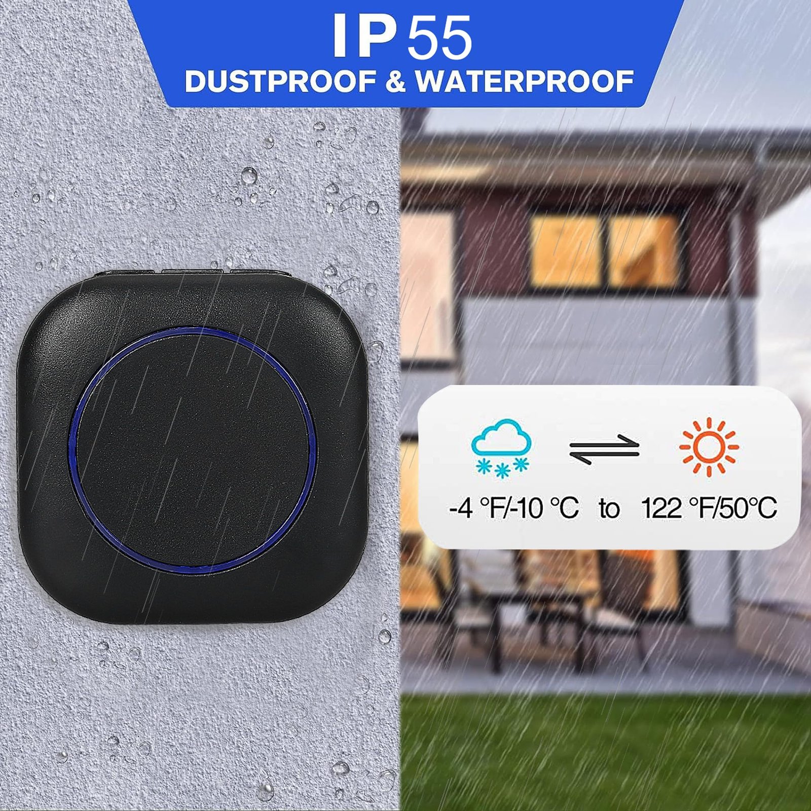 Nikcase 1Y Warranty Wireless Doorbell for Home & Office | Long Range 150m (500ft) | Multiple Musical Chimes | Adjustable 4 Volume LED Light Alert | Easy Plug & Play | Sunproof Water Resistance (Black) - Image 7
