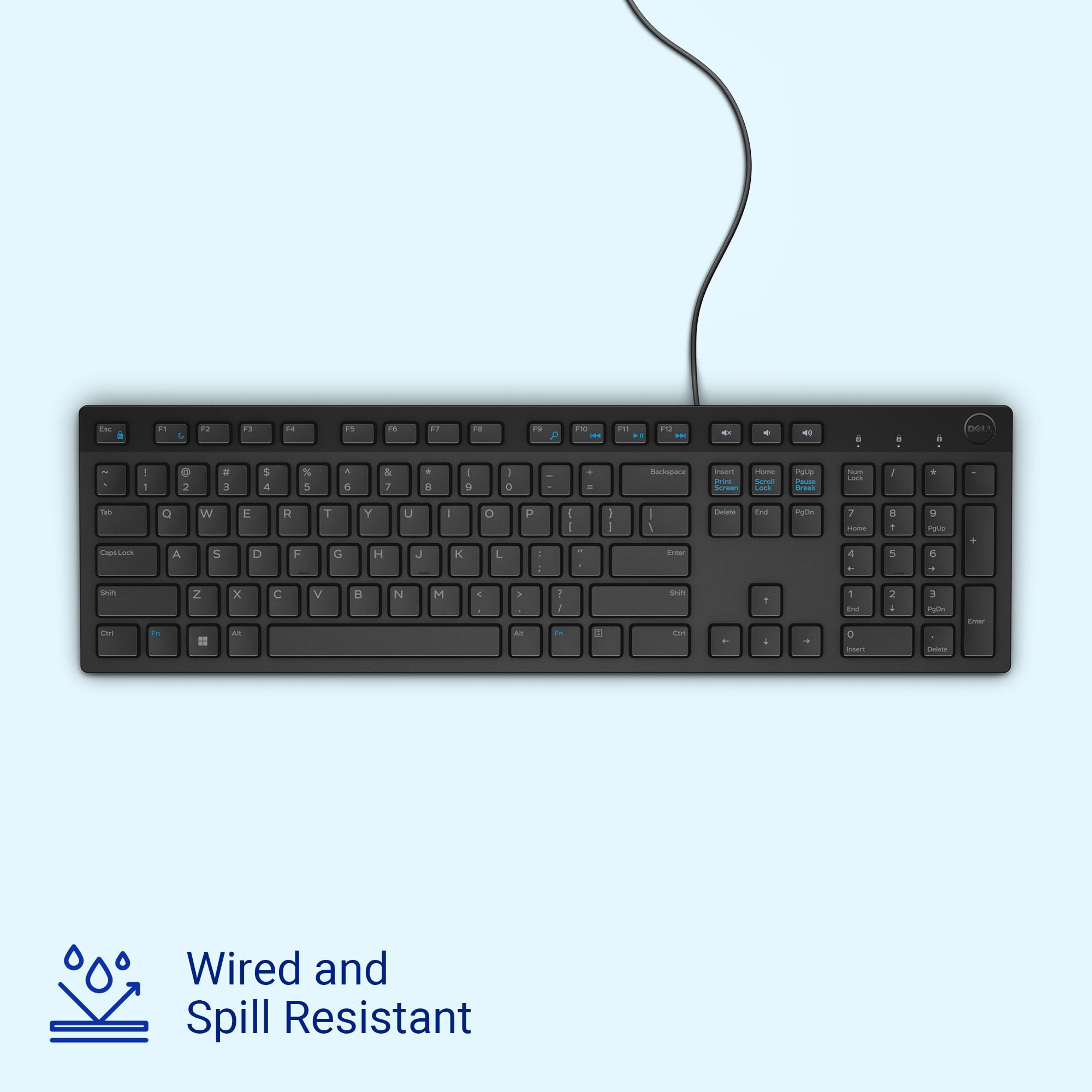KB216 Wired Multimedia Keyboard - Full-Size Layout with USB Interface, Chiclet Keys, Spill Resistance with 3 Indicator Lights| Plug and Play| Hot Keys: Volume, Mute, Play/Pause, Backward, Forward - Image 2