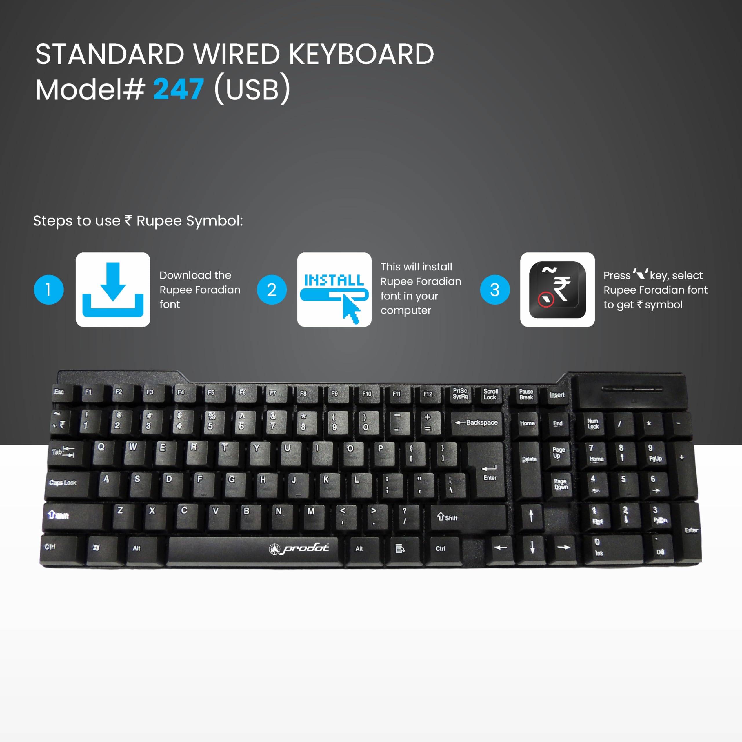 Alive USB Wired Keyboard Floated Key I Plug & Play Technology I 103-Keys Layout I Rupees Key I Spill Resistant Design I Works with Windows, iOS, Linux, Laptop and Mobile I 1 Year Warranty - Image 6