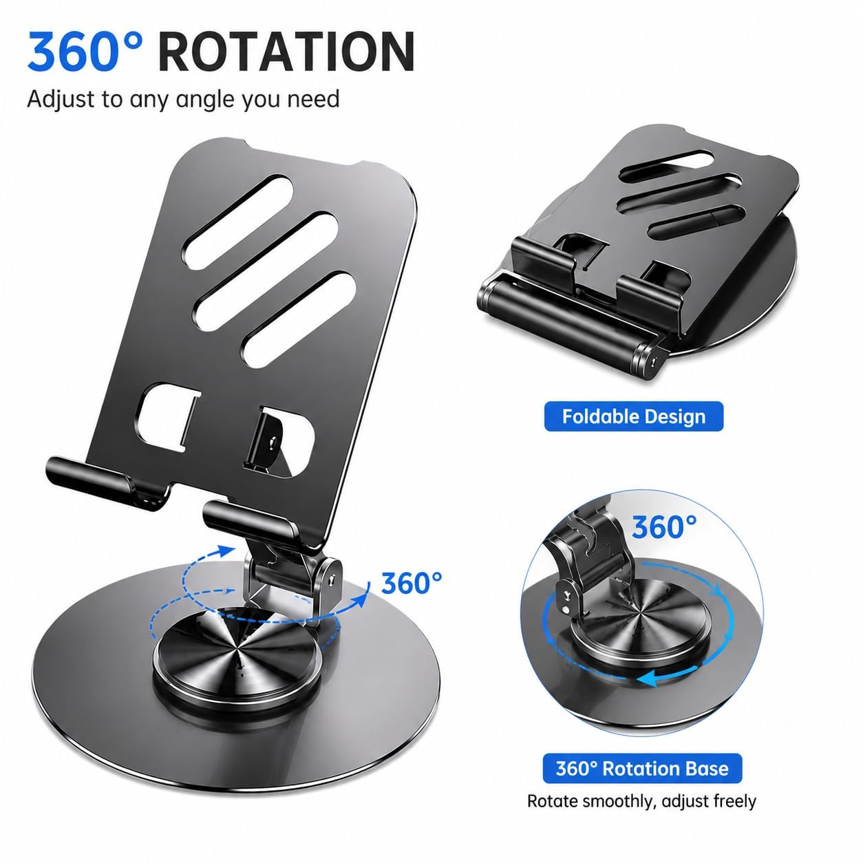 SPKAY 360 Degree Rotating Mobile Stand for Table Adjustable and Foldable Desk Phone Holder with Anti-Slip Base, Universal Phone Stand Compatible with All Smartphones - Image 5