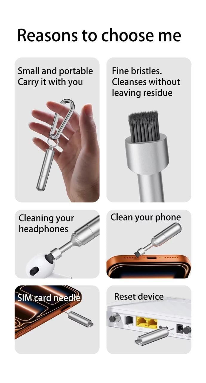Premium SIM Card Ejector Pin with Mobile Cleaning Kit for Smartphones, Android, I Phone, Tablets, Durable Metal, Compact, Travel-Friendly Tech Accessory - SilverR - Image 9