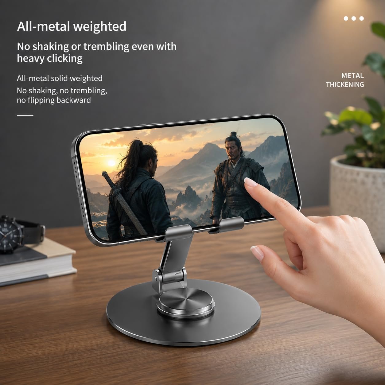SPKAY 360 Degree Rotating Mobile Stand for Table Adjustable and Foldable Desk Phone Holder with Anti-Slip Base, Universal Phone Stand Compatible with All Smartphones - Image 4