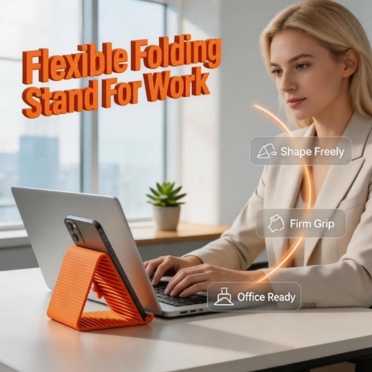 SellBotic Flexible Silicone Phone Stand, Multi-Angle Adjustable Cell Phone Holder, Portable Phone Stand for Desk, Compatible with iPhone, iPad, Tablet, Laptop, for Home, Office, Gaming (Orange) - Image 5