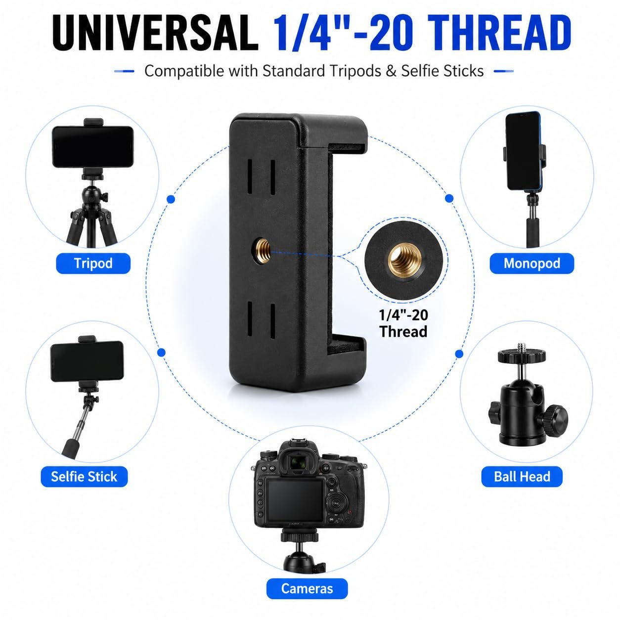 TARAVEE Universal Mobile Holder Clip for Tripod & Monopod | Adjustable Phone Clamp Mount for Smartphones & Cameras | Strong Grip | Lightweight & Durable – (Pack of 2,) (Black) - Image 4