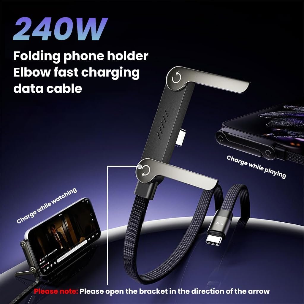 Original 240W Dual Type C Fast Charging Cable with Stand, 1.5 Meter Nylon C Type Charger Cable with 480MBPS Data Transfer For iPhone 17/16/15, Samsung S27/26/25/24/23//22 & All TypeC smartphones - Image 2