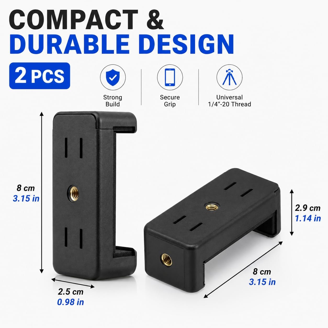 TARAVEE Universal Mobile Holder Clip for Tripod & Monopod | Adjustable Phone Clamp Mount for Smartphones & Cameras | Strong Grip | Lightweight & Durable – (Pack of 2,) (Black) - Image 2