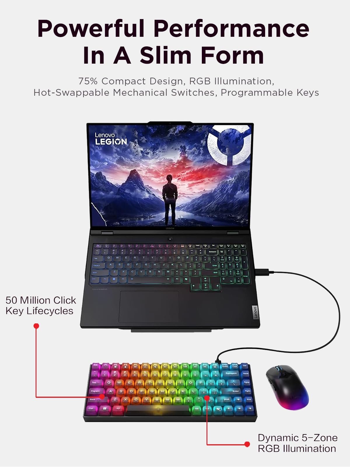 Legion K510 Mini Pro Wired Mechanical Gaming Keyboard - 75% Compact Design, RGB Illumination, Hot-Swappable Mechanical Switches, Programable Keys - Image 2