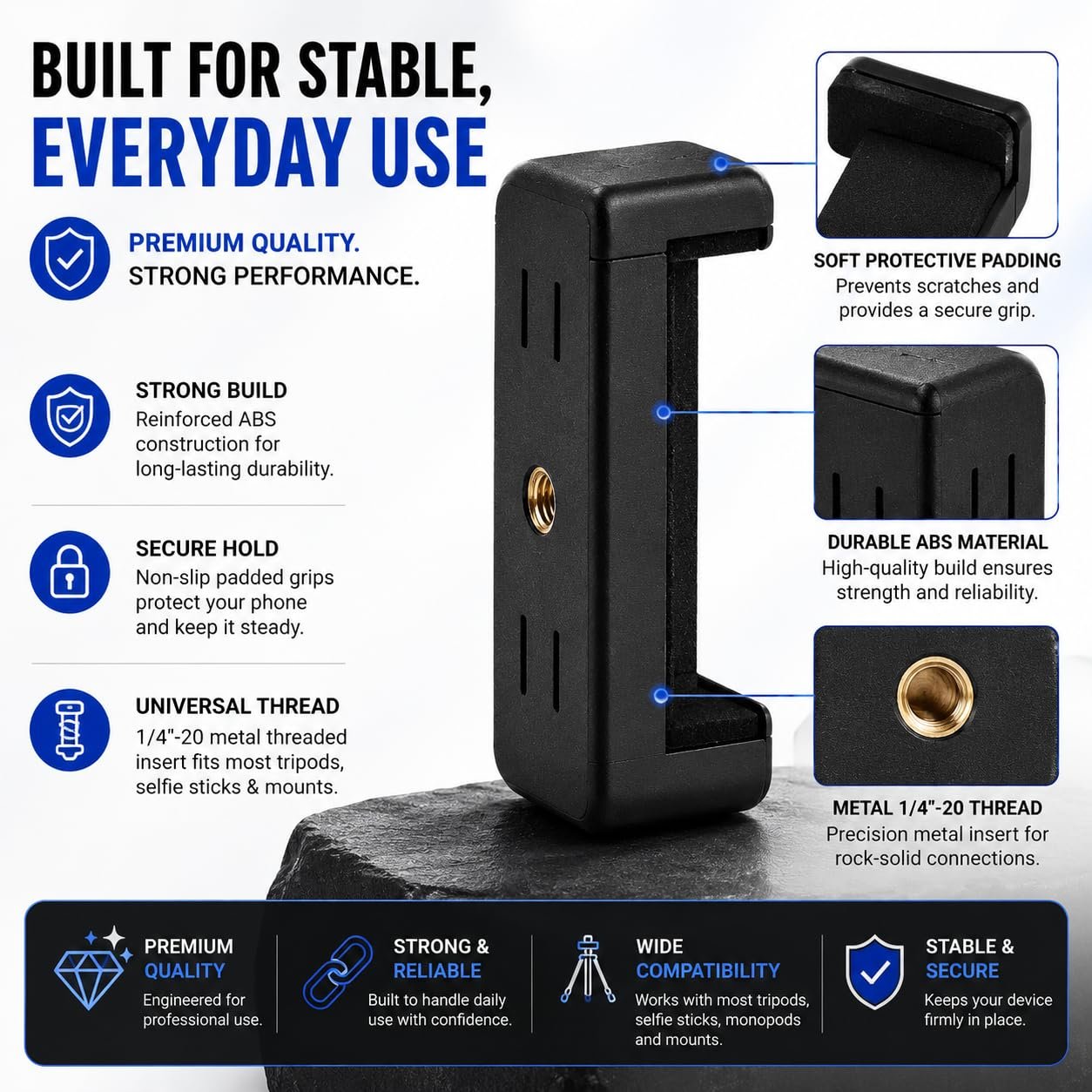 TARAVEE Universal Mobile Holder Clip for Tripod & Monopod | Adjustable Phone Clamp Mount for Smartphones & Cameras | Strong Grip | Lightweight & Durable – (Pack of 2,) (Black) - Image 7
