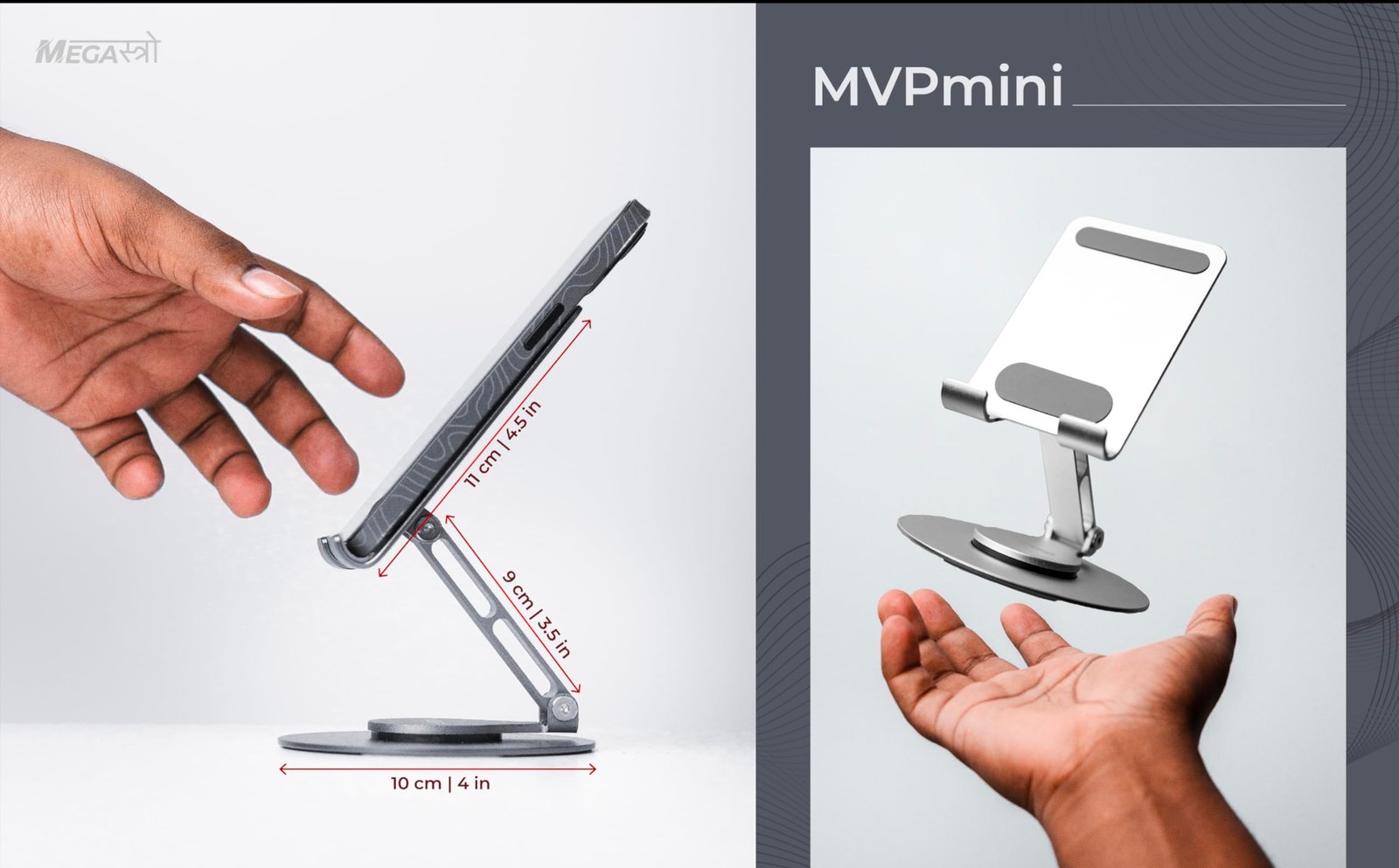 MegaStro® Aluminum 360 Rotatable Phone/Tablet Stand (Under 10inch) - MVPmini | Adjustable, Sturdy, and Versatile | Universal Compatibility | Hands-Free Viewing (Metallic Silver) - Image 11